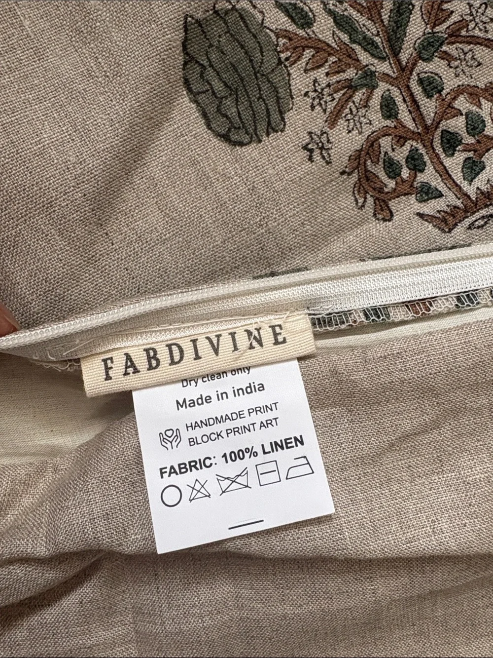 Printed Botanical Linen Pillow Sham - Green on Cream